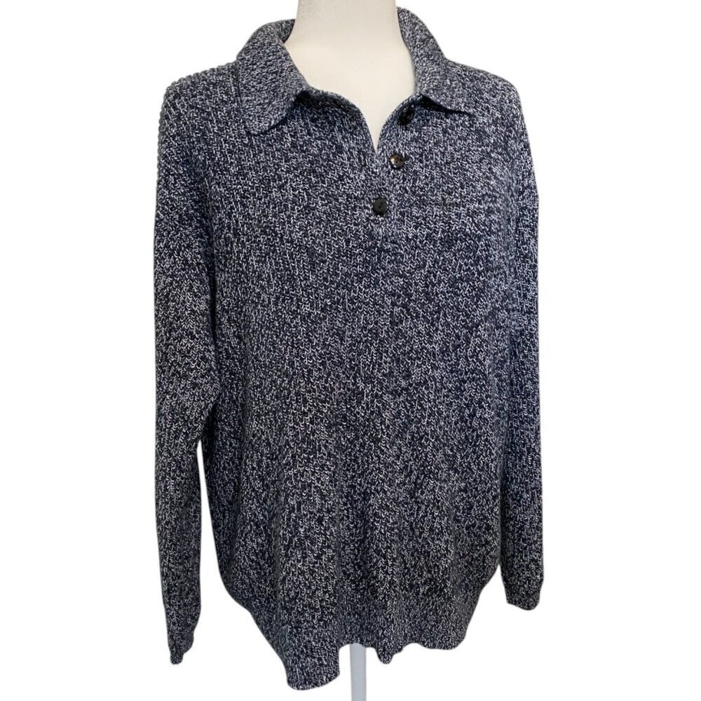 Cozy Linen Cotton Henley Marled Knit Sweater Effortless Comfort 2X